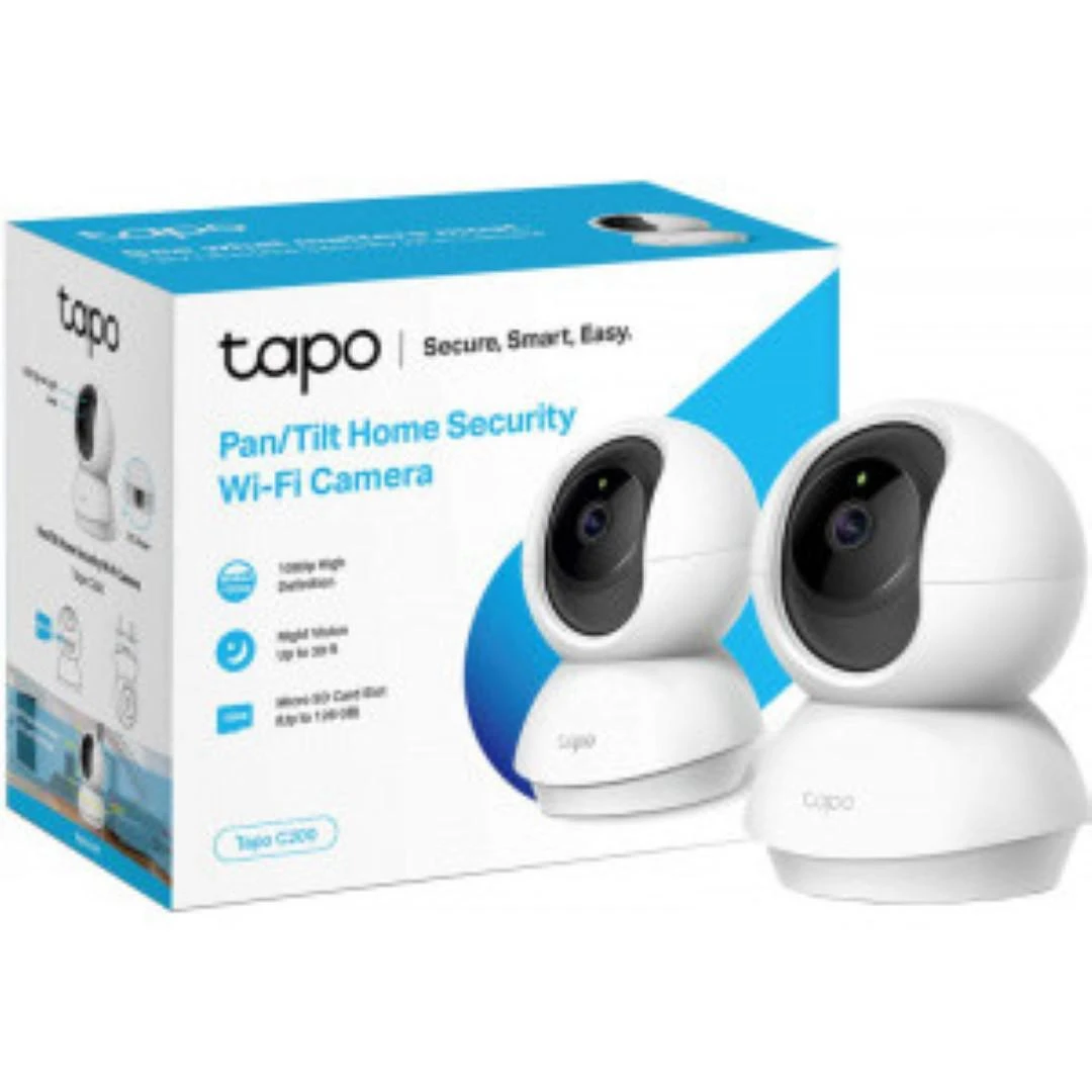 TP-LINK Pan/Tilt namų apsaugos WiFi kamera su dienos/nakties vaizdu, 1080p FHD, Micro SD kortelių talpa iki 128 GB, H.264 vaizdo įrašas, 360/114 žiūrėjimo kampas.