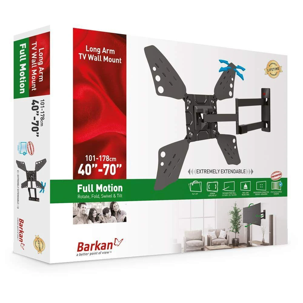 Laikiklis BARKAN 3400L.B 65" lygiam/lenktam TV, 4 lankstų, sieninis, juodas