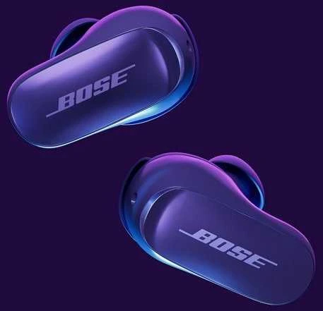 Bose QuietComfort Ultra Earbuds violetinės ausinės kampu