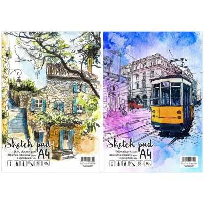 Albumas eskizams, A4, 65 lapai, 80 gsm, lygūs vidiniai lapai, su spirale viršuje