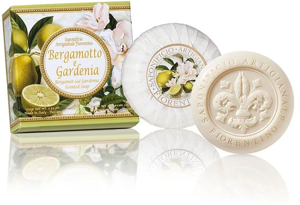 SAF FIORENTINO apvalus muilas su įspaudu Bergamotė ir Gardenija, 100 g