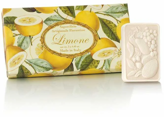 SAF FIORENTINO stačiakampių muilų su vaisių rašto įspaudu rinkinys Citrina, 3x125 g