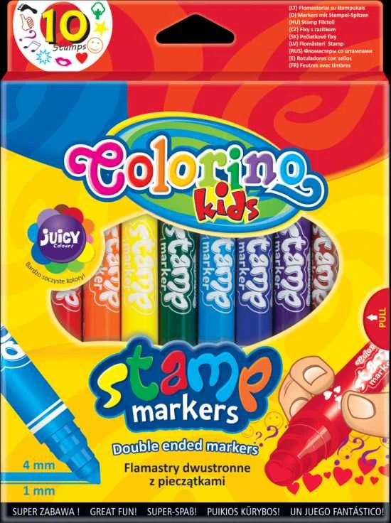 Dvipusiai flomasteriai su antspaudukais COLORINO, 10 spalvų