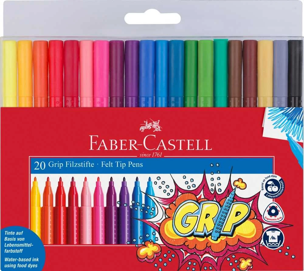 Flomasteriai Faber-Castell GRIP, 20 spalvų