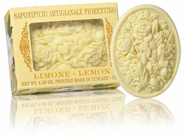 SAF FIORENTINO muilas rankų darbo su gėlių rašto įspaudu Citrina, 125 g