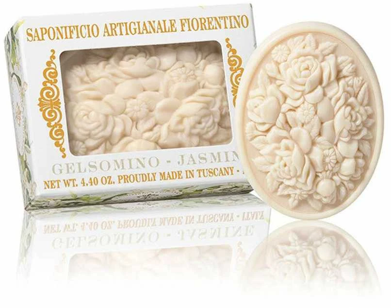 SAF FIORENTINO muilas rankų darbo su gėlių rašto įspaudu Jazminas, 125 g
