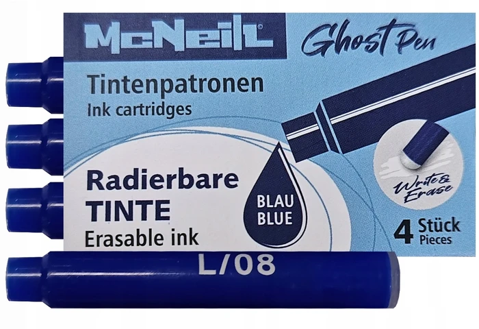 Kapsulės ištrinamam plunksnakočiui McNEILL GHOST, 4vnt, mėlynos spalvos