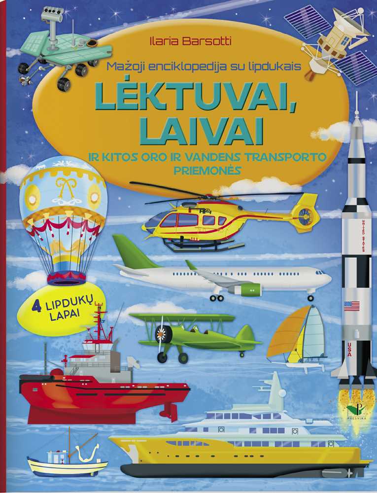 KNYGA Mažoji enciklopedija su lipdukais. Lėktuvai, laivai ir kitos oro bei vandens transporto priemonės.