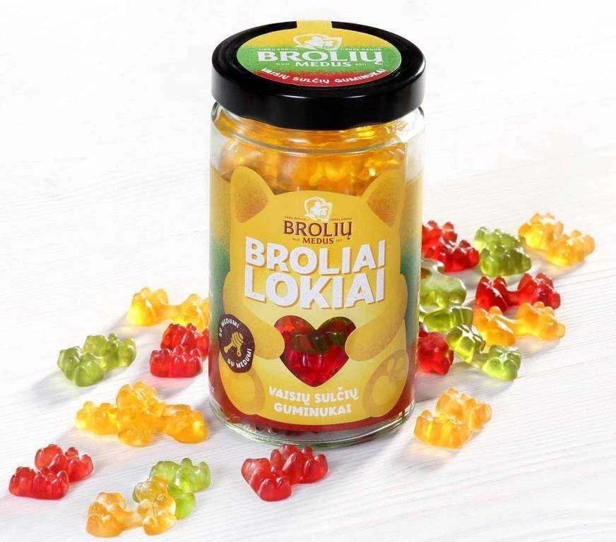 Guminukų rinkinys BROLIAI LOKIAI, obuolių, pasiflorų ir aviečių skonio, stiklainyje, 500g