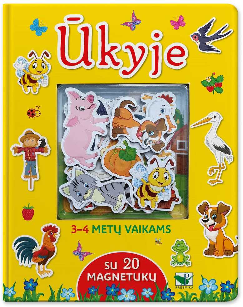 KNYGA Lavinamoji knygelė „Ūkyje“ su 20 magnetukų. Skirta 3-4 metų vaikams.