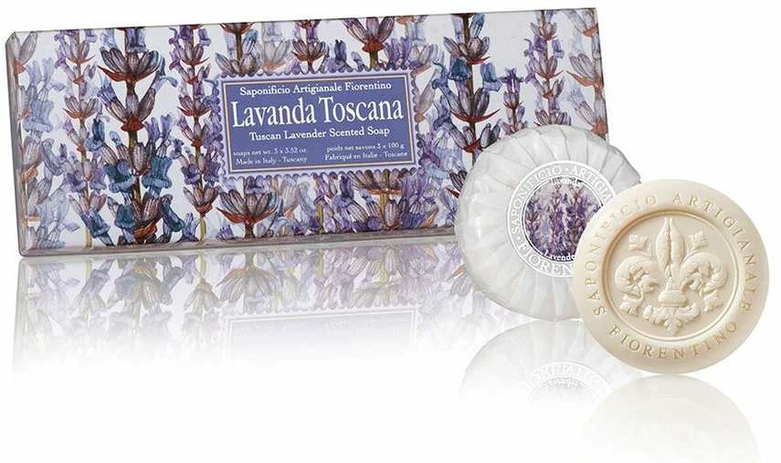 SAF FIORENTINO apvalių muilų su įspaudu rinkinys Levanda, 3x100 g