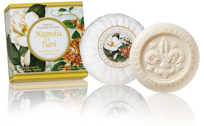 SAF FIORENTINO apvalus muilas rankų darbo su įspaudu Magnolija, 100 g