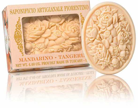 SAF FIORENTINO muilas rankų darbo su gėlių rašto įspaudu Mandarinas, 125 g