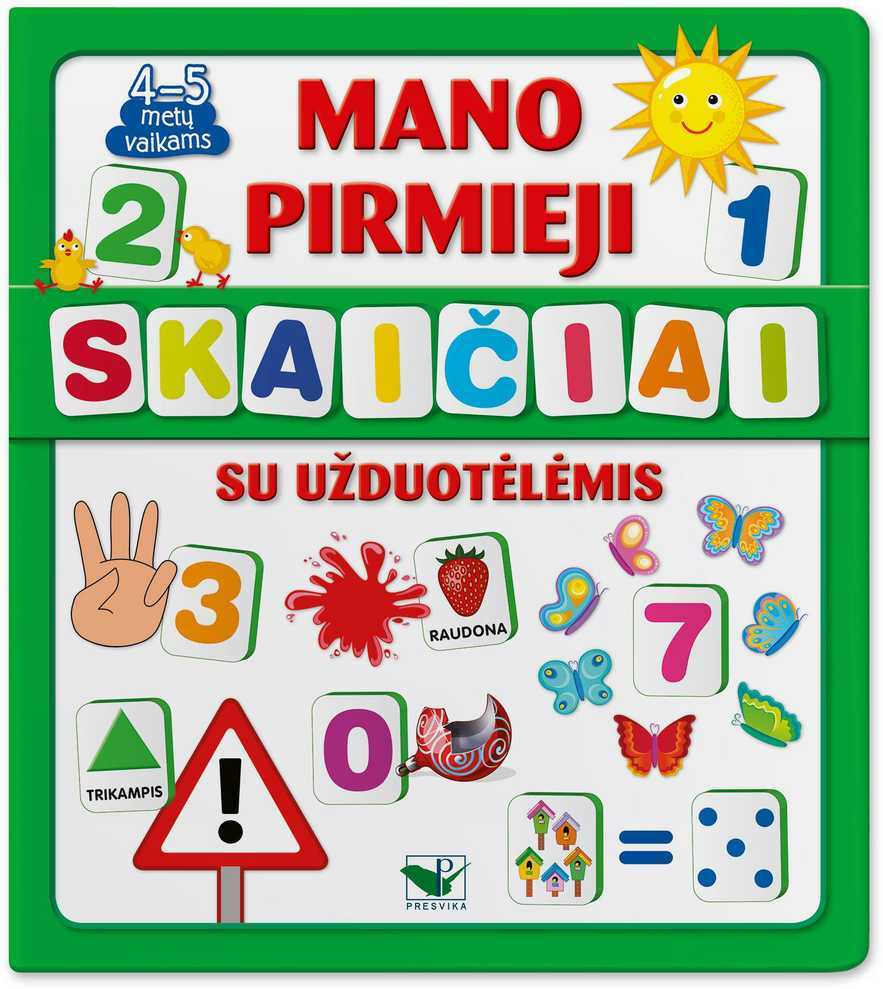 Mano pirmieji skaičiai (knyga su 64 putplasčio kortelėmis ir užduotėlėmis), skirta 4-5 metų vaikams.