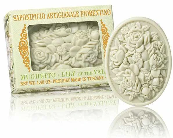 SAF FIORENTINO muilas rankų darbo su gėlių rašto įspaudu Pakalnutė, 125 g