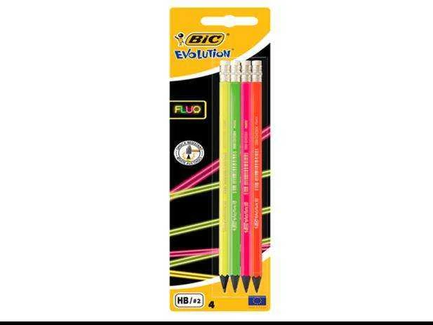 Bic Pieštukai su trintuku Evolution Fluo HB, 4 vnt. rinkinys, įvairių korpuso spalvų 449046