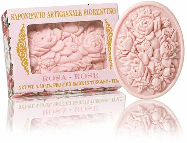 SAF FIORENTINO muilas rankų darbo su gėlių rašto įspaudu Rožė, 125 g