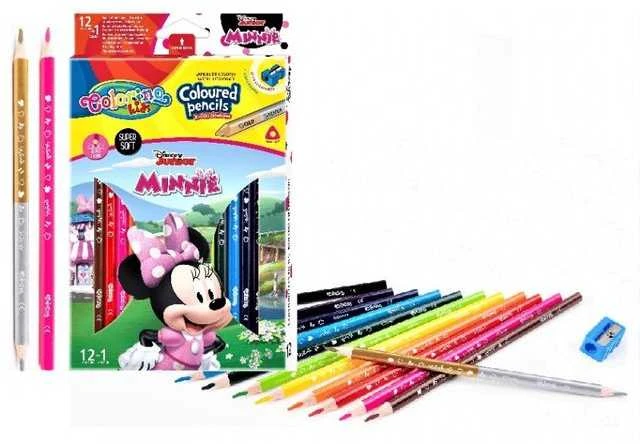Patio Spalvoti pieštukai Disney Junior Minnie, trikampiai, 12 +1 spalvos, su drožtuku