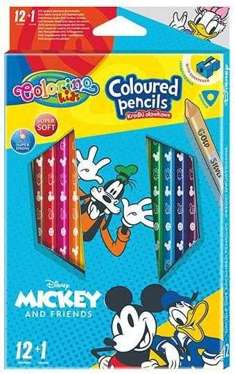 Patio Spalvoti pieštukai Disney Mickey and Friends, trikampiai, 12 +1 spalvos, su drožtuku