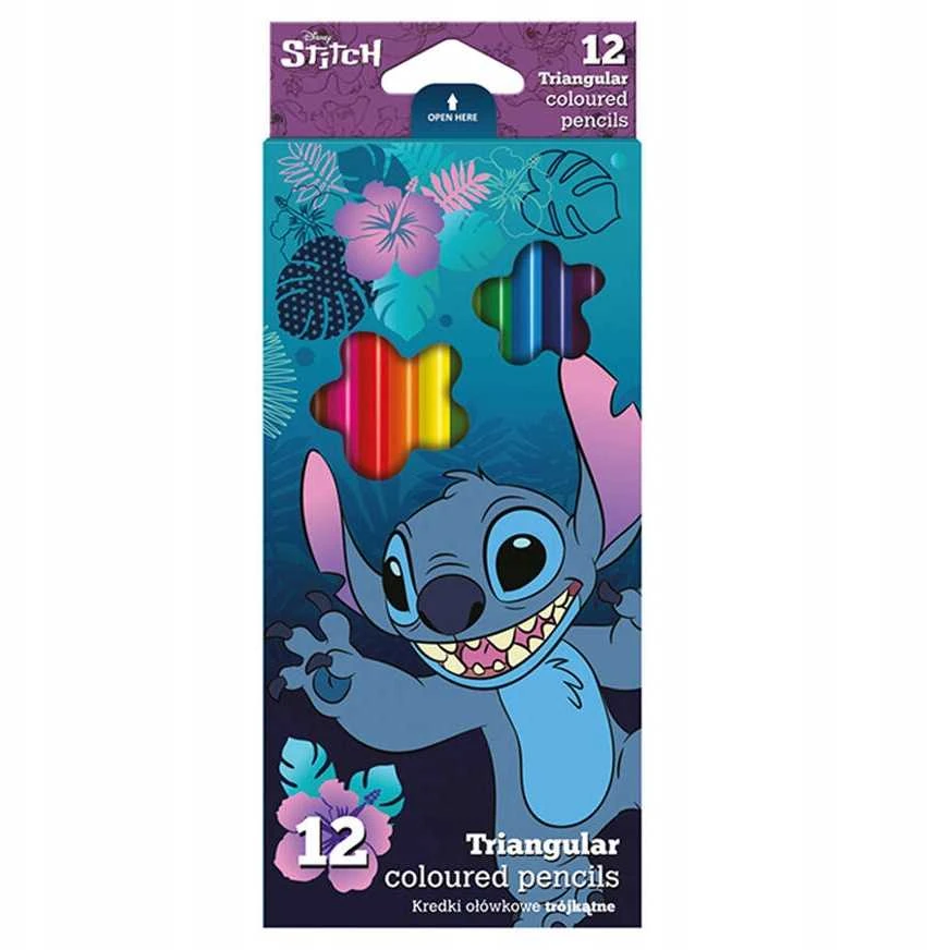Spalvotieji pieštukai Disney Stitch, 12 vnt.