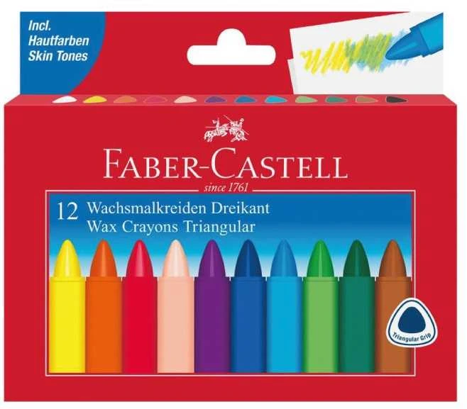 Vaškinės kreidelės Faber-Castell, tribriaunės, 12 spalvų