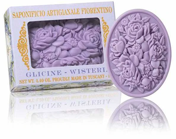 SAF FIORENTINO muilas rankų darbo su gėlių rašto įspaudu Visterija, 125g