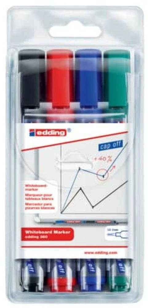 Povl Klitgaard Co Žymeklių baltai lentai rinkinys Edding 360, 1.5-3mm, apvaliu galiuku, 4 spalvos