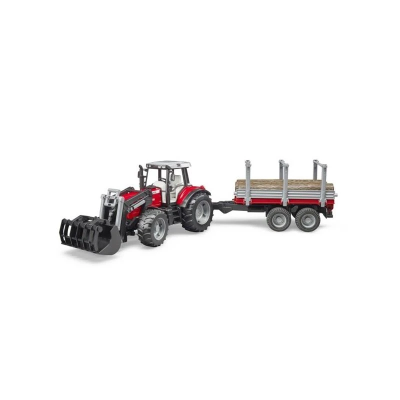 Pojazd BRUDER Massey Ferguson 7480 krautuvas su priekaba rąstams, 2046