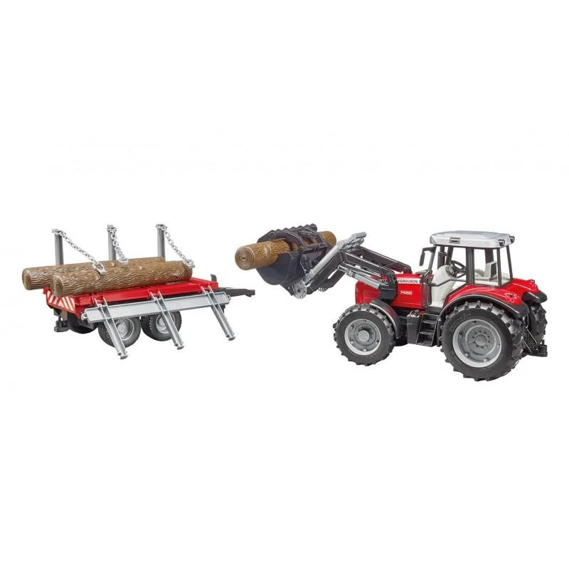 Pojazd BRUDER Massey Ferguson 7480 krautuvas su priekaba rąstams, 2046
