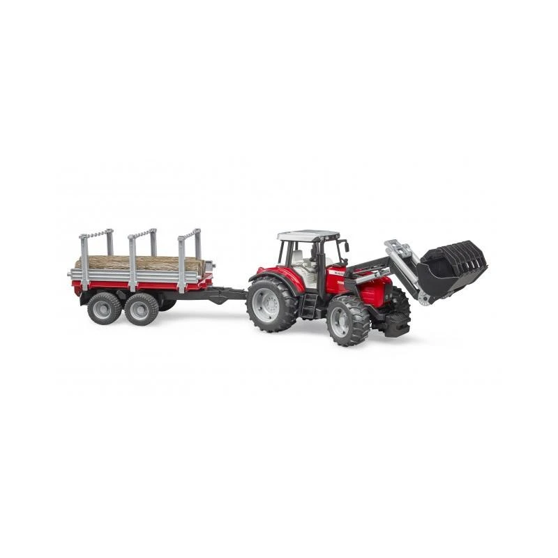 Pojazd BRUDER Massey Ferguson 7480 krautuvas su priekaba rąstams, 2046