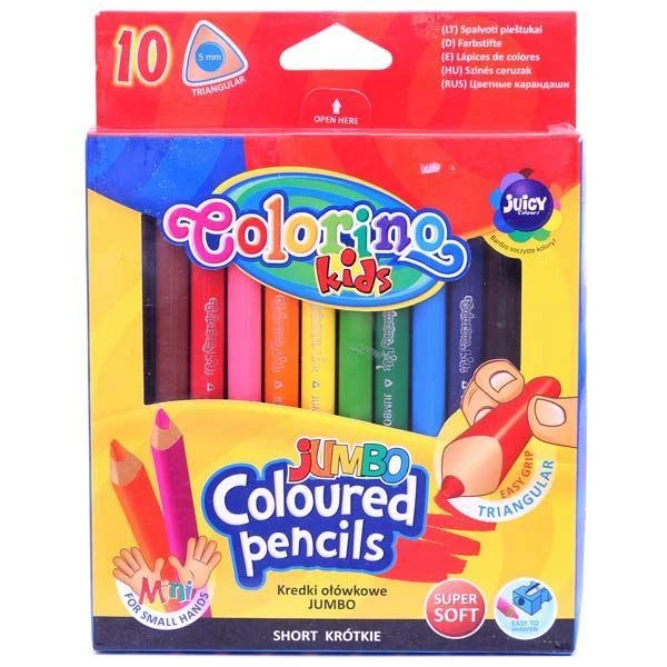Spalvoti pieštukai, tribriauniai, stori JUMBO COLORINO, 10 spalvų