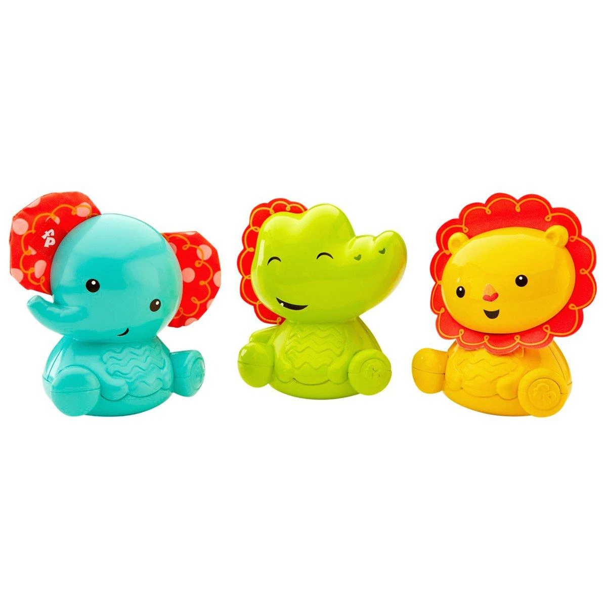 Fisher Price Linksmieji gyvuneliai: drambliukas, aligatorius ir liutas