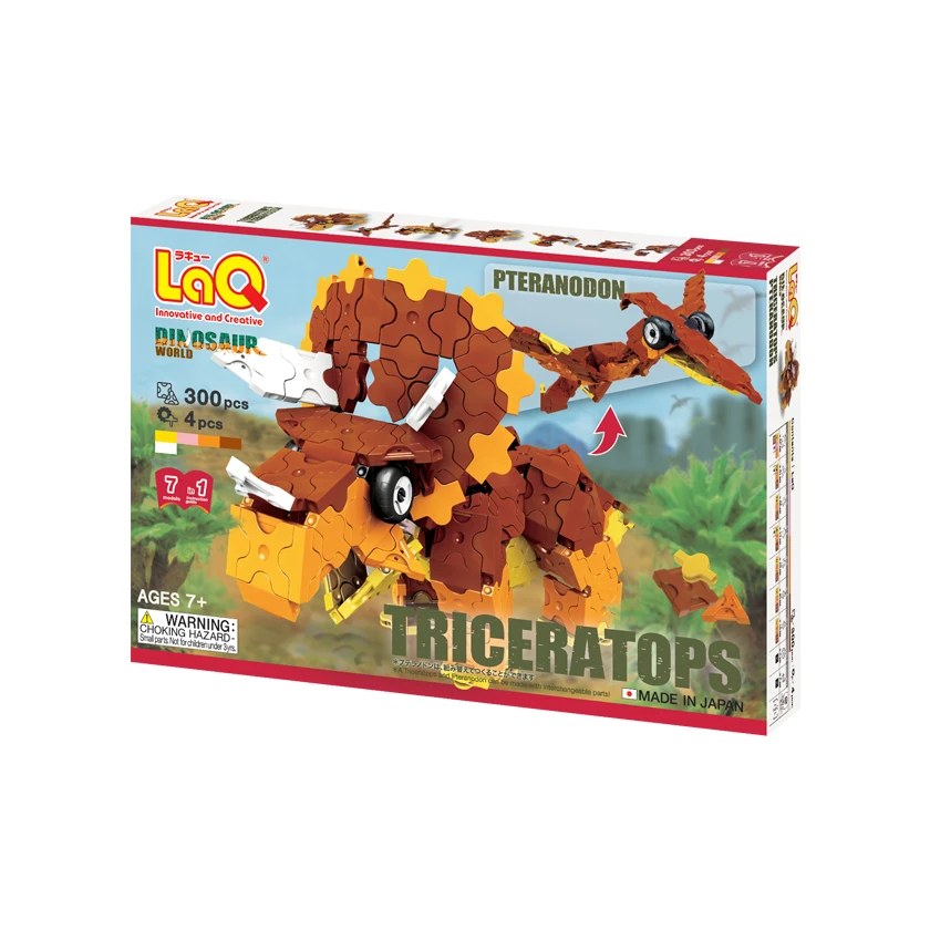 Yoshiritsu Japoniškas edukacinis konstruktorius LAQ DINOSAUR WORLD Triceratops & Pteranodon, nuo 3 m.