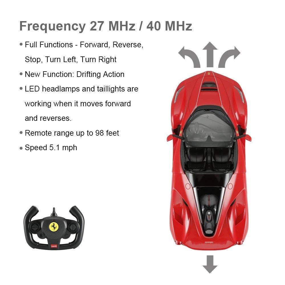 Nuotoliniu būdu valdomas 1:14 automodelis RASTAR R/C Ferrari LaFerrari Aperta, juodas