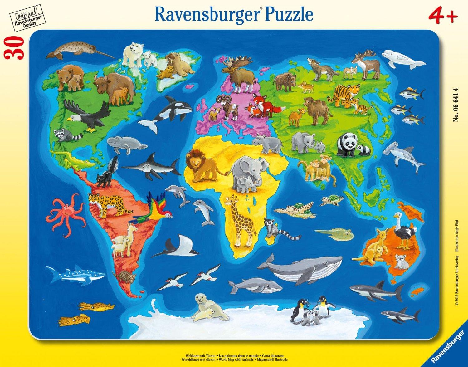 Ravensburger Dėlionė 30 vnt. - Pasaulio žemėlapis su gyvūnais aprašymas - Prekės nuotrauka