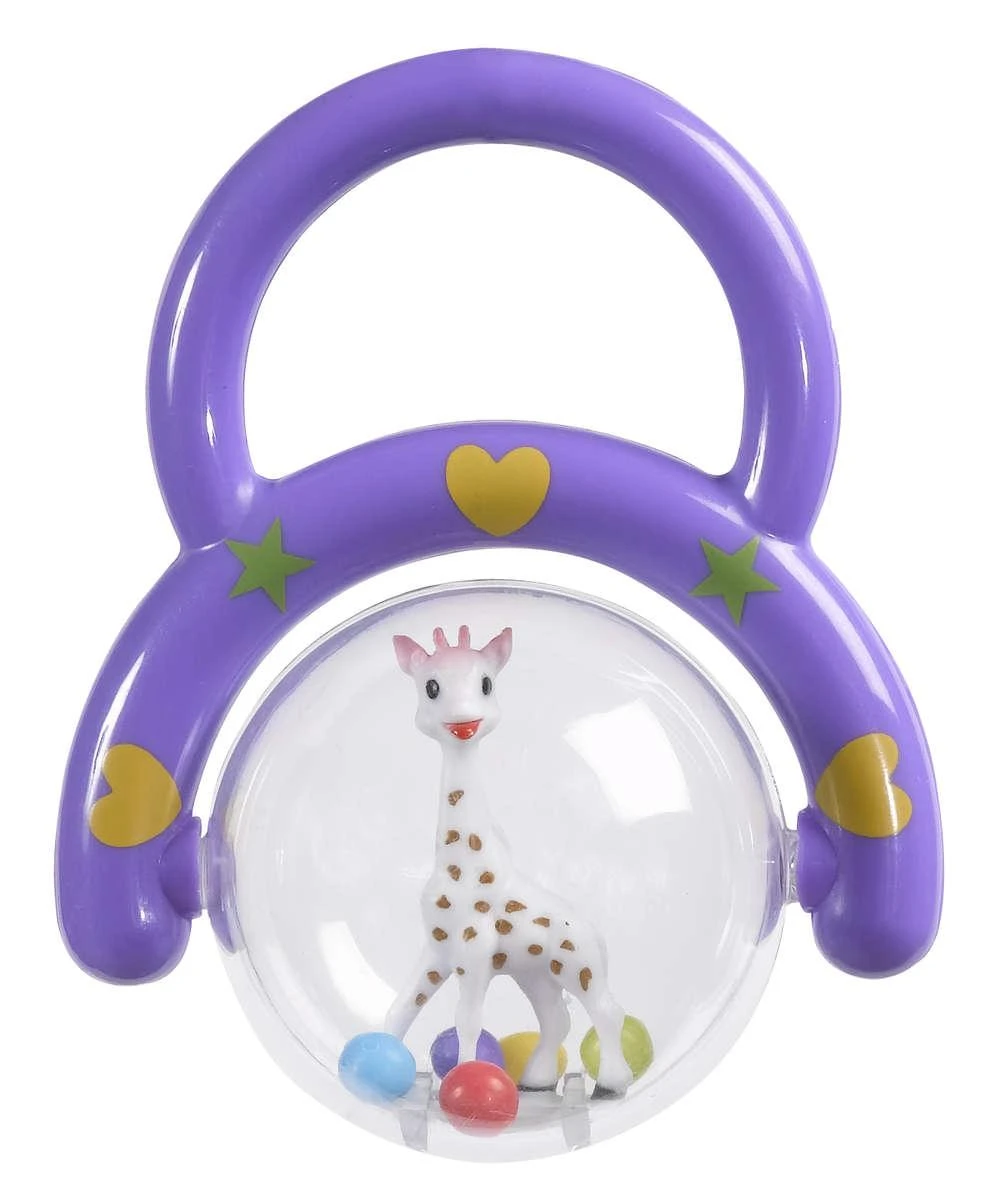 VULLI barškutis Sophie la giraffe su violetine rankenėle