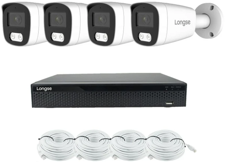 2 megapikselių raiškos IP kamerų komplektas Longse - 1- 4 kameros BMSCFG200, POE, Kamerų kiekis: 4, Vaizdo ir maitinimo kabeliai: Su kabeliais