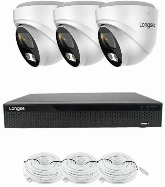 4 megapikselių raiškos IP kamerų komplektas Longse - 1- 4 kameros CMSBFG400/A, POE, Kamerų kiekis: 3, Vaizdo ir maitinimo kabeliai: Su kabeliais