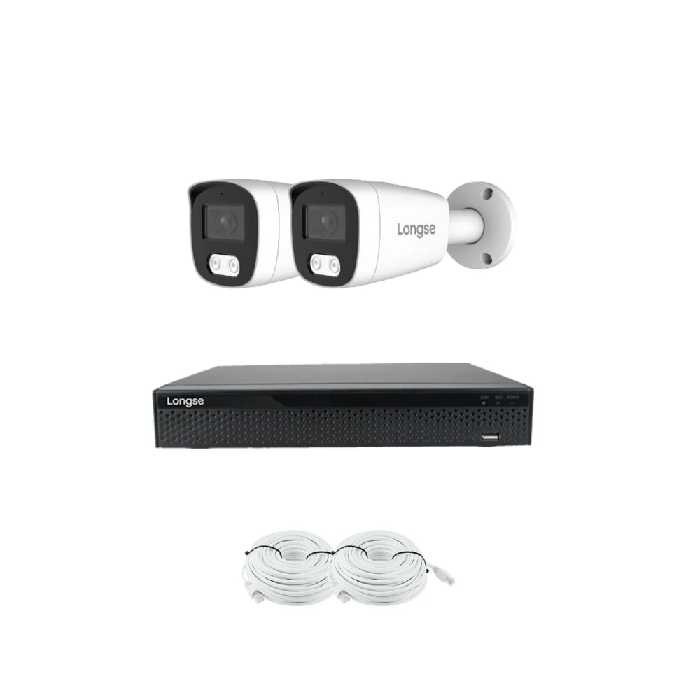 4 megapikselių raiškos IP kamerų komplektas Longse - 1- 4 kameros su mikrofonais BMSCFG400/A, POE, Kamerų kiekis: 2, Vaizdo ir maitinimo kabeliai: Su kabeliais