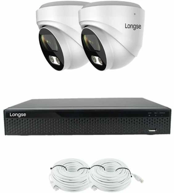 4 megapikselių raiškos IP kamerų komplektas Longse - 1- 4 kameros CMSBFG400/A, POE, Kamerų kiekis: 2, Vaizdo ir maitinimo kabeliai: Su kabeliais