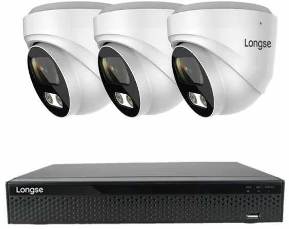 4 megapikselių raiškos IP kamerų komplektas Longse - 1- 4 kameros CMSBFG400/A, POE, Kamerų kiekis: 3, Vaizdo ir maitinimo kabeliai: Be kabelių