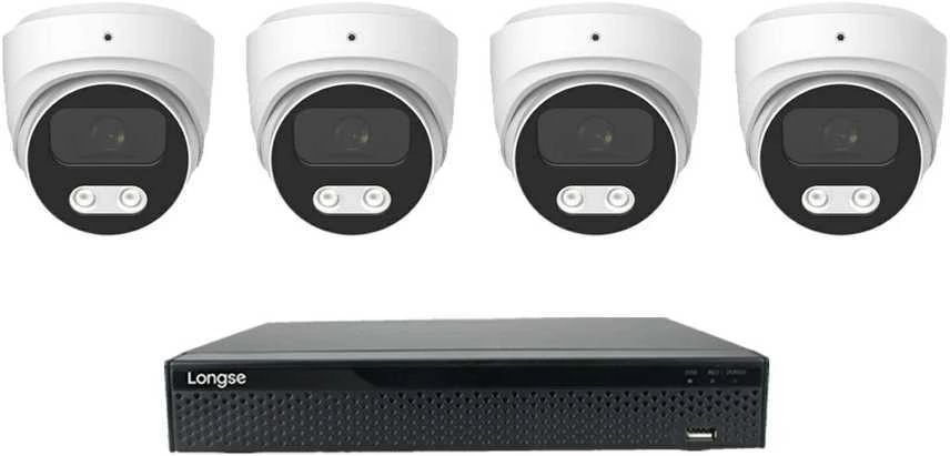 4K 8 megapikselių raiškos IP kamerų komplektas Longse - 1- 4 kameros CMSBKL8RC Hybrid light, POE, žmogaus ir automobilio detekcija, Kamerų kiekis: 4, Vaizdo ir maitinimo kabeliai: Be kabelių