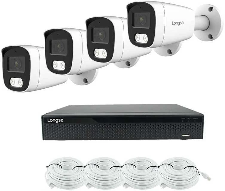 4K 8 megapikselių raiškos IP kamerų komplektas Longse - 1- 4 kameros BMSCKL8RC Hybrid light, POE, žmogaus ir automobilio detekcija, Kamerų kiekis: 4, Vaizdo ir maitinimo kabeliai: Su kabeliais