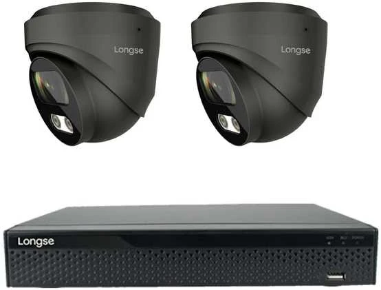 4K 8 megapikselių raiškos IP kamerų komplektas Longse - 1- 4 kameros CMSBKL8RC-DG Hybrid light, POE, žmogaus ir automobilio detekcija, tamsiai pilka, Kamerų kiekis: 2, Vaizdo ir maitinimo kabeliai: Be kabelių