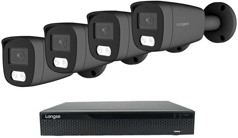 4K 8 megapikselių raiškos IP kamerų komplektas Longse - 1- 4 kameros BMSCKL8RC-DG Hybrid light, POE, žmogaus ir automobilio detekcija, tamsiai pilka, Kamerų kiekis: 4, Vaizdo ir maitinimo kabeliai: Be kabelių
