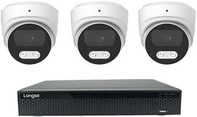 4K 8 megapikselių raiškos IP kamerų komplektas Longse - 1- 4 kameros CMSBKL8RC Hybrid light, POE, žmogaus ir automobilio detekcija, Kamerų kiekis: 3, Vaizdo ir maitinimo kabeliai: Be kabelių