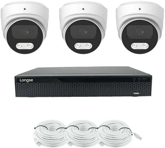 4K 8 megapikselių raiškos IP kamerų komplektas Longse - 1- 4 kameros CMSBKL8RC Hybrid light, POE, žmogaus ir automobilio detekcija, Kamerų kiekis: 3, Vaizdo ir maitinimo kabeliai: Su kabeliais