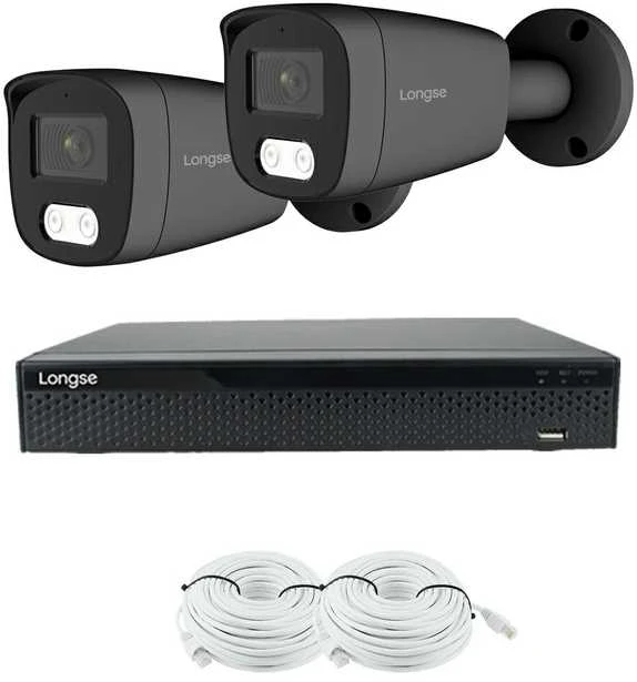 4K 8 megapikselių raiškos IP kamerų komplektas Longse - 1- 4 kameros BMSCKL8RC-DG Hybrid light, POE, žmogaus ir automobilio detekcija, tamsiai pilka, Kamerų kiekis: 2, Vaizdo ir maitinimo kabeliai: Su kabeliais