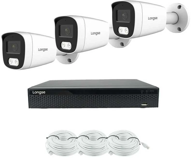 4K 8 megapikselių raiškos IP kamerų komplektas Longse - 1- 4 kameros BMSCKL8RC Hybrid light, POE, žmogaus ir automobilio detekcija, Kamerų kiekis: 3, Vaizdo ir maitinimo kabeliai: Su kabeliais