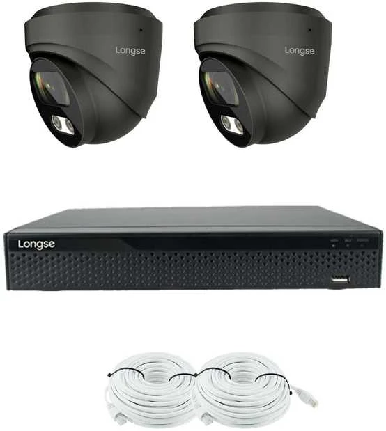 4K 8 megapikselių raiškos IP kamerų komplektas Longse - 1- 4 kameros CMSBKL8RC-DG Hybrid light, POE, žmogaus ir automobilio detekcija, tamsiai pilka, Kamerų kiekis: 2, Vaizdo ir maitinimo kabeliai: Su kabeliais